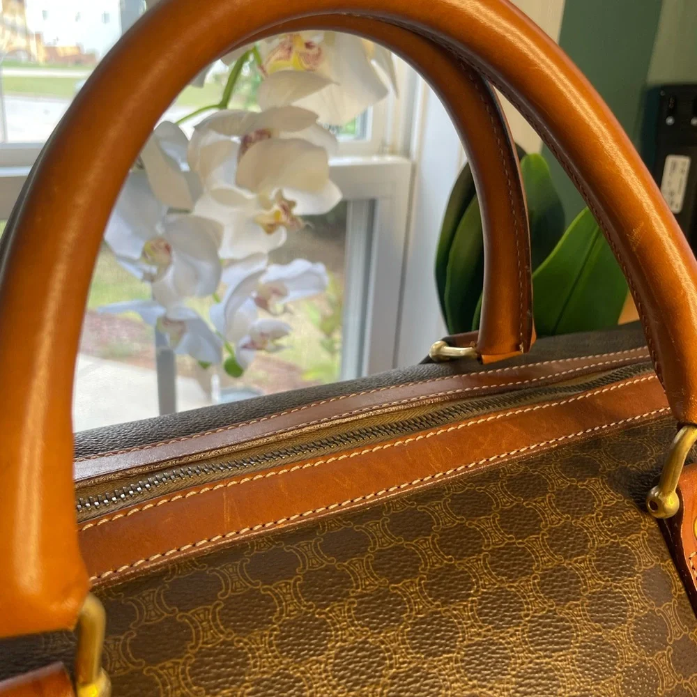 Celine Macadam Boston Canvas Duffle with Leather Trim